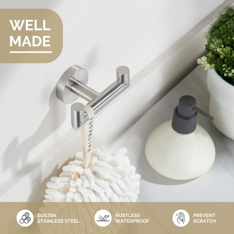 Angle Simple Towel Hook for Bathroom, SUS 304 Stainless Steel, Double Hand Towel Coat Holder for Wall, Brushed Nickel - Image 4